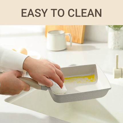 Beige Tamagoyaki Egg Pan Square Nonstick with Spatula