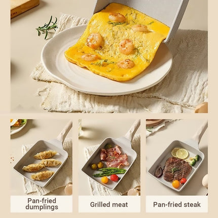 Beige Tamagoyaki Egg Pan Square Nonstick with Spatula