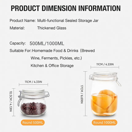 Clip On Glass Storage Jars 500ml or 1000ml 6 Pack