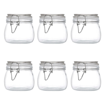 Clip On Glass Storage Jars 500ml or 1000ml 6 Pack