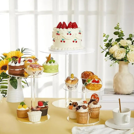 2set Acrylic Round Cake Stand Transparent Dessert Display Stand For Cakes