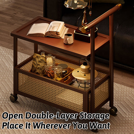Bamboo Mobile Coffee Table with Wheels Movable Living Room Bedroom Space Saving