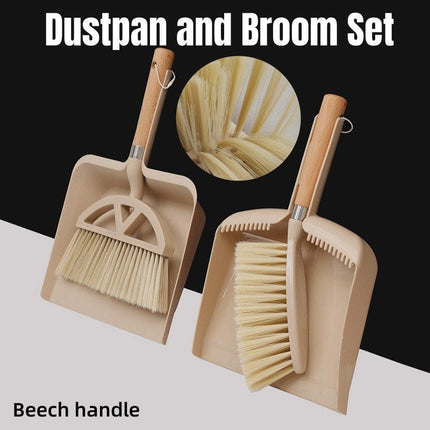 Wooden Handle Mini Brush and Dustpan Set for Desktop Cleanup Small Sweeper Set