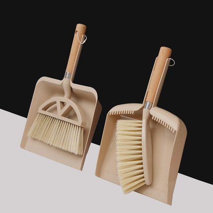 Wooden Handle Mini Brush and Dustpan Set for Desktop Cleanup Small Sweeper Set