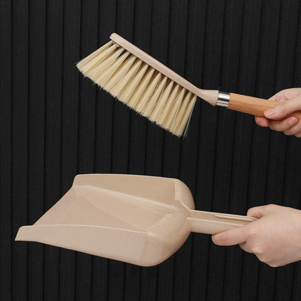 Wooden Handle Mini Brush and Dustpan Set for Desktop Cleanup Small Sweeper Set