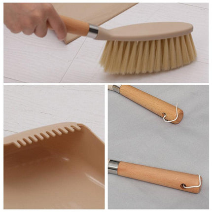 Wooden Handle Mini Brush and Dustpan Set for Desktop Cleanup Small Sweeper Set