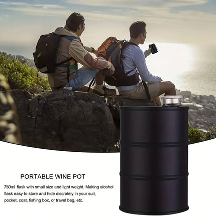 750ml Camping Wine Pot Cylindrical Stainless Steel Outdoor Wine Pot Flask