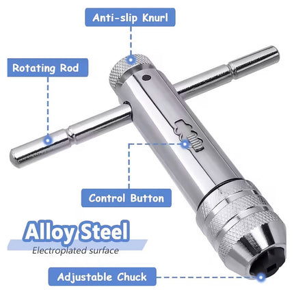 Ratchet Tap Wrench M3-M8 Adjustable T-Handle Tap Holder for Thread Repair Use