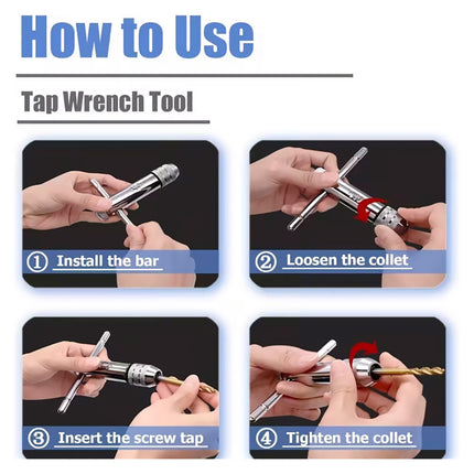 Ratchet Tap Wrench M3-M8 Adjustable T-Handle Tap Holder for Thread Repair Use