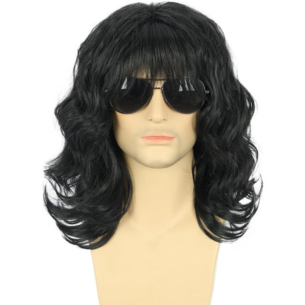 Mens Curly Wig 70s80s Style Medium Length Hair Costume Party Rock Star Look
