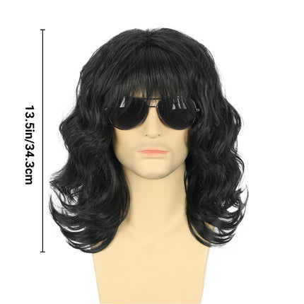 Mens Curly Wig 70s80s Style Medium Length Hair Costume Party Rock Star Look