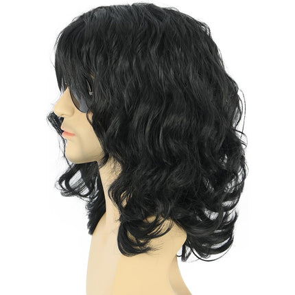 Mens Curly Wig 70s80s Style Medium Length Hair Costume Party Rock Star Look