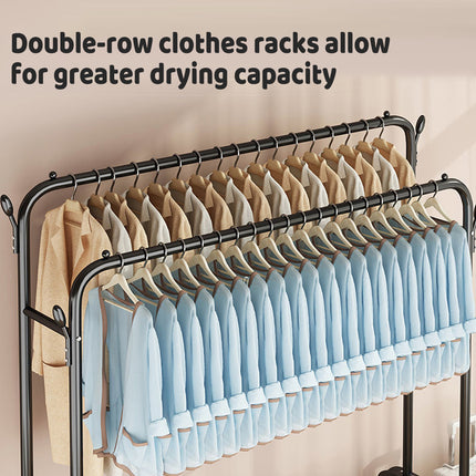 Double Row Floor-Standing Clothes Rack Space Saving for Bedroom Clothes Storage