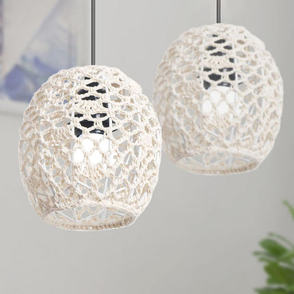 Paper Rope Pendant Light New Chinese Style Rattan-Like Lampshade Lamp 15x15cm