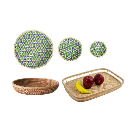 Rattan Woven Pastry Tray Desktop Storage Box Decorative Durable For Home Kitchen