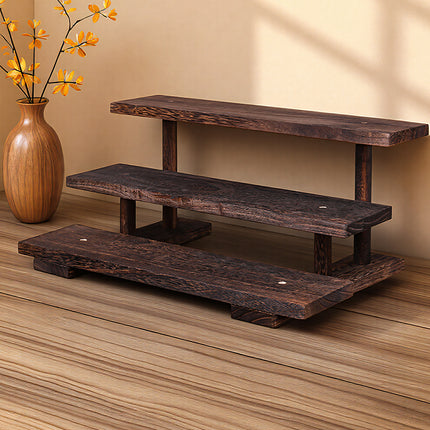 Solid Wood Step Shelf Display Rack Rustic Style Sturdy Durable Space Saving