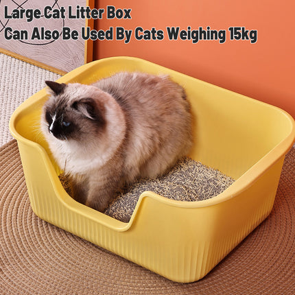 Large Cat Litter Box Open Toilet Semi Enclosed Yellow Tray Splash Proof Pet