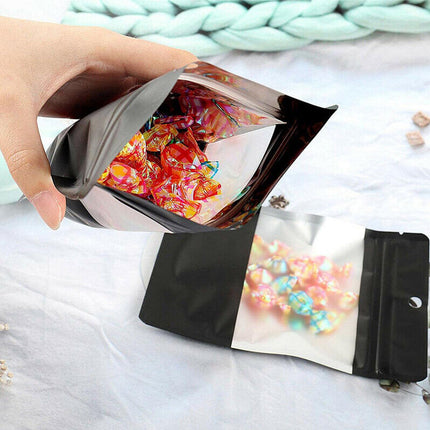 50pcs Black Food Storage Window Self Sealing Bags Plastic Packaging Pouches