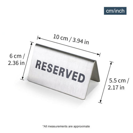 Stainless Steel Reserved Table Signs 6 Pack Tent Style