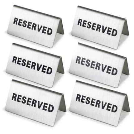 Stainless Steel Reserved Table Signs 6 Pack Tent Style