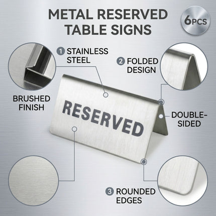 Stainless Steel Reserved Table Signs 6 Pack Tent Style