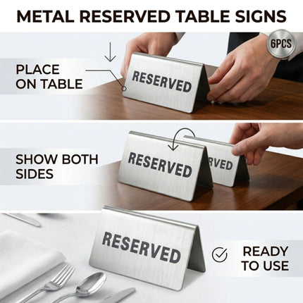 Stainless Steel Reserved Table Signs 6 Pack Tent Style