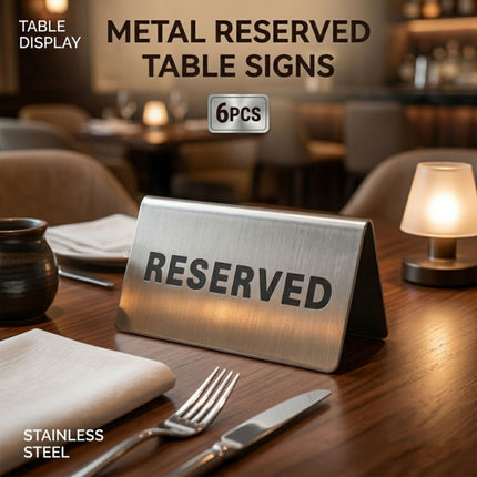 Stainless Steel Reserved Table Signs 6 Pack Tent Style