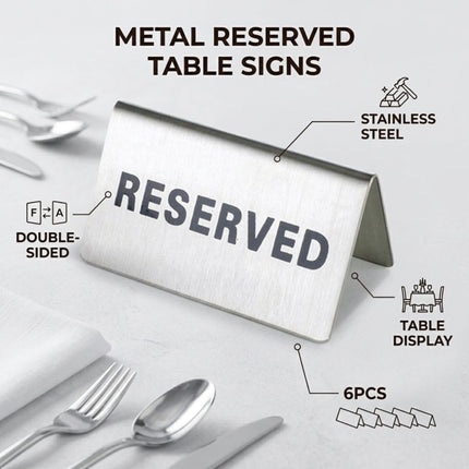 Stainless Steel Reserved Table Signs 6 Pack Tent Style