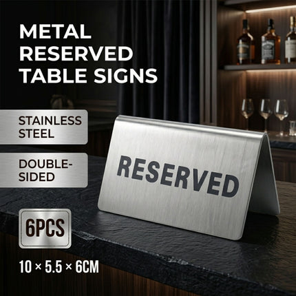 Stainless Steel Reserved Table Signs 6 Pack Tent Style