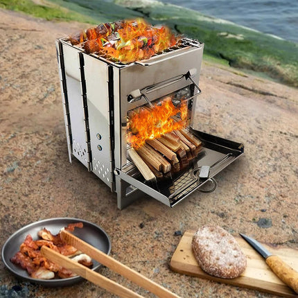 Outdoor Camping Mini Folding Wood Burning Stove Picnic Stainless Steel BBQ Grill