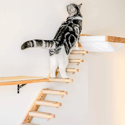 4 Step Cat Climbing Shelf Wall Mounted Perch Scratching Post Ladder Platform