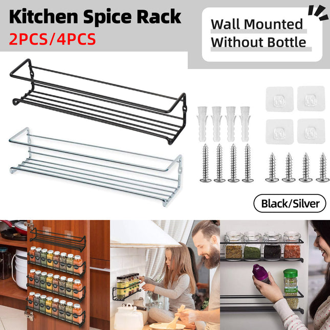 Kitchen Spice Rack Wall Mounted Inside Cupboard Adhesive Spice Organiser 2/4pcs