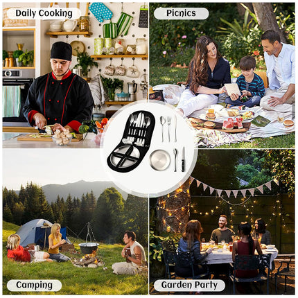 10/20PCS Camping Cutlery Set Outdoor Picnic Utensils Plates Spoons Forks Knives