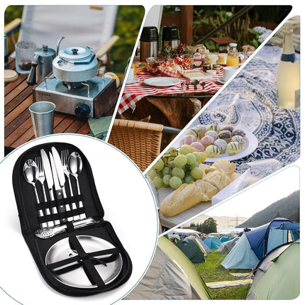 10/20PCS Camping Cutlery Set Outdoor Picnic Utensils Plates Spoons Forks Knives