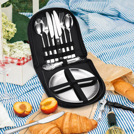 10/20PCS Camping Cutlery Set Outdoor Picnic Utensils Plates Spoons Forks Knives
