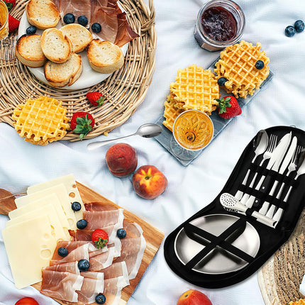 10/20PCS Camping Cutlery Set Outdoor Picnic Utensils Plates Spoons Forks Knives