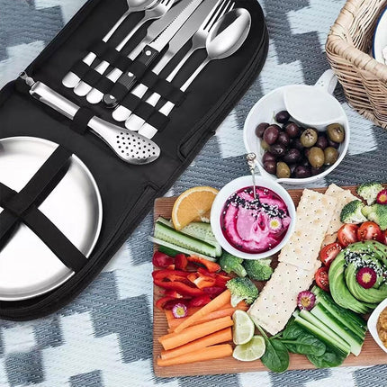 10/20PCS Camping Cutlery Set Outdoor Picnic Utensils Plates Spoons Forks Knives