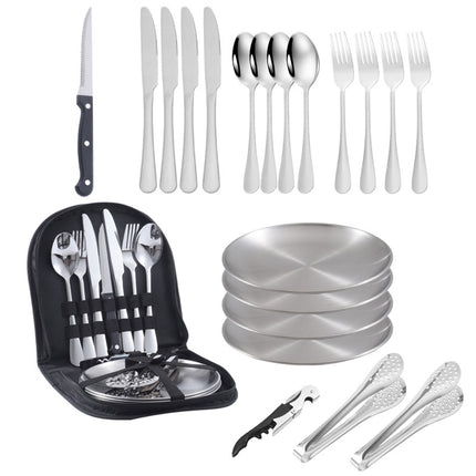 10/20PCS Camping Cutlery Set Outdoor Picnic Utensils Plates Spoons Forks Knives