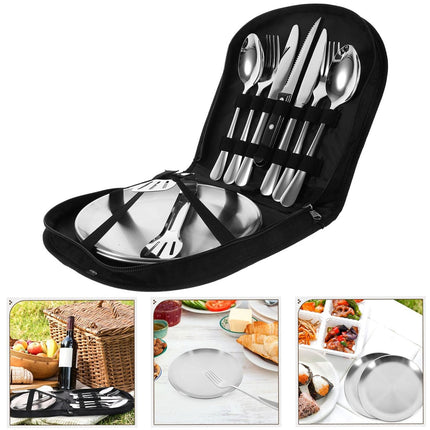 10/20PCS Camping Cutlery Set Outdoor Picnic Utensils Plates Spoons Forks Knives