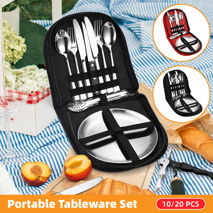 10/20PCS Camping Cutlery Set Outdoor Picnic Utensils Plates Spoons Forks Knives