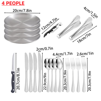 10/20PCS Camping Cutlery Set Outdoor Picnic Utensils Plates Spoons Forks Knives