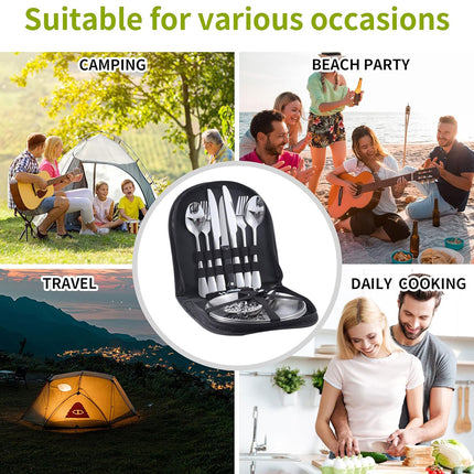 10/20PCS Camping Cutlery Set Outdoor Picnic Utensils Plates Spoons Forks Knives