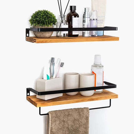 2pcs Floating Wall Shelf Iron Storage Rack Mounted Home Office Decor Organizer