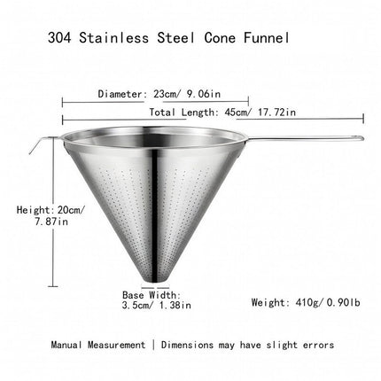 304 Stainless Steel Cone Filter Funnel 23cm Wide