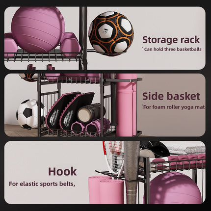 Multi Function Sports Equipment Storage Rack Ball Badminton Racket Yoga Mat