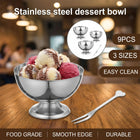 Stainless Steel Dessert Bowls Set of 9 Ice Cream Salad Cups with Forks