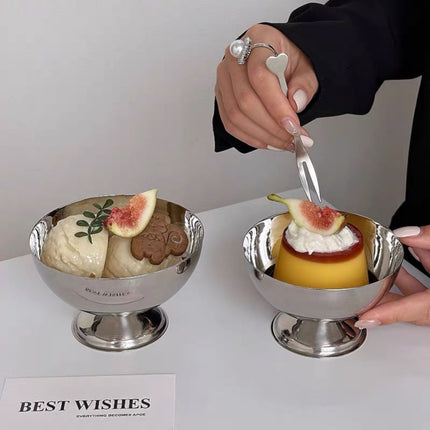 Stainless Steel Dessert Bowls Set of 9 Ice Cream Salad Cups with Forks