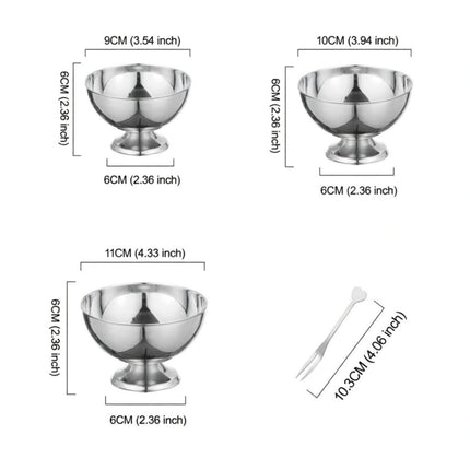 Stainless Steel Dessert Bowls Set of 9 Ice Cream Salad Cups with Forks