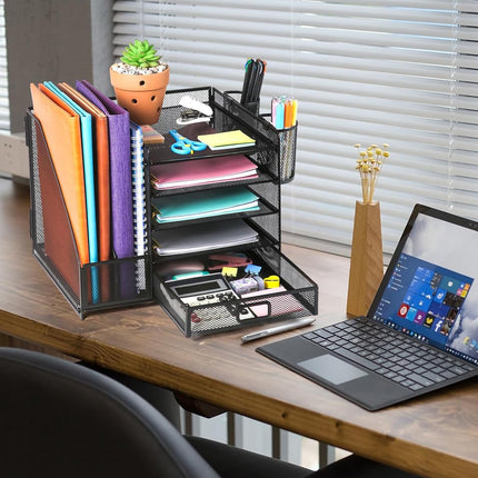 Multi-Tier Desktop Organizer File Holder Document Storage Rack Office Shelf