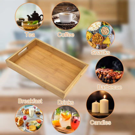 Rectangular Bamboo Serving Trays with Handles 4 Pack